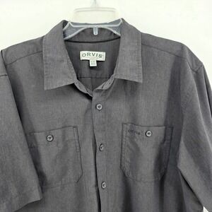 Orvis Tech Collared Shirt Mens XL Charcoal Button Up Short Sleeve Shirt Outdoors